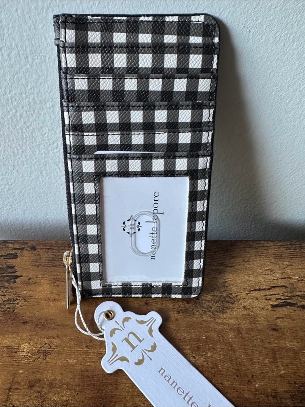 Nanette Lepore Black & White Gingham Checkered Cardholder Wallet w/ Zip NWT